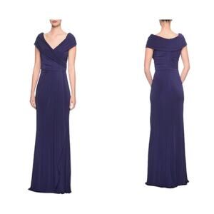 La Femme Navy Blue Ruched Jersey Column Gown Size Size 20 NWOT $398 MSRP